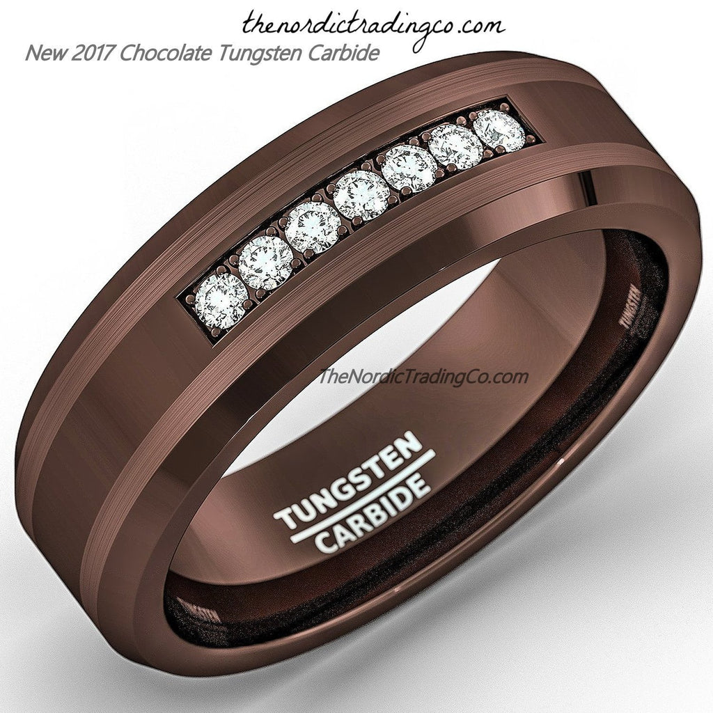 Coffee Brown Tungsten Carbide Men's Wedding Ring Groom's