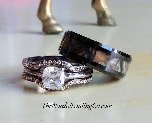 Camo Wedding Engagement Rings 4 Ring Set Men S Black Tungsten