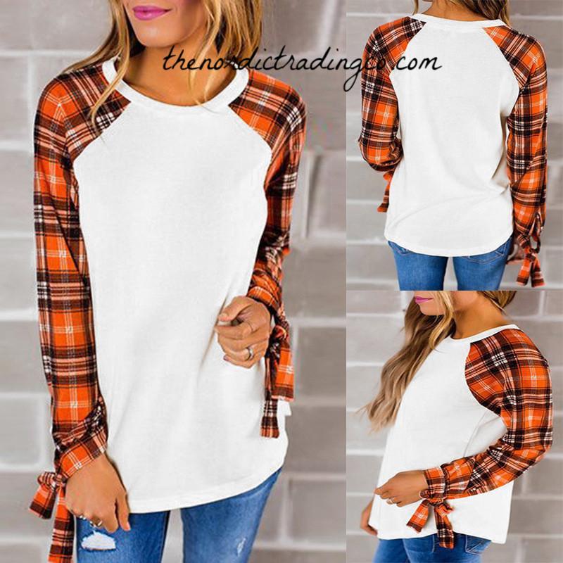 plaid sleeve baseball tee