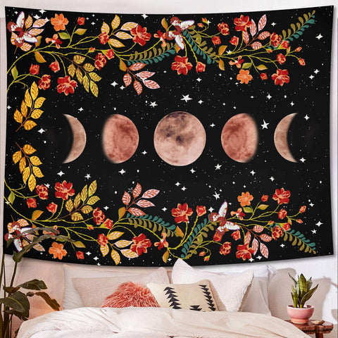 psychedelic moon phase wall tapestry boho rich florals art home dorm ap thenordictradingco com psychedelic moon phase wall tapestry boho rich florals art home decor dorm apartment bedroom nursery baby children to adult stars moons flowers