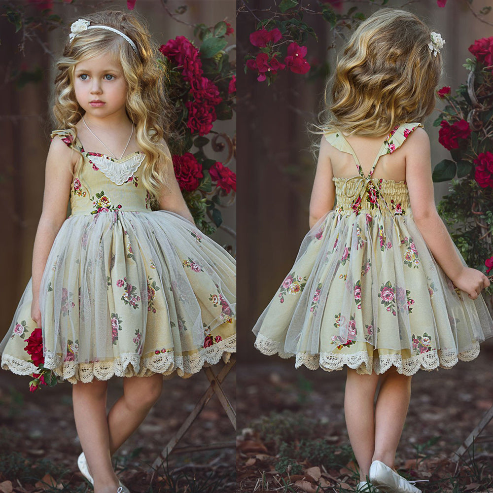 Vintage Floral Flower Girl Backless Halter Dresses Rustic Barn