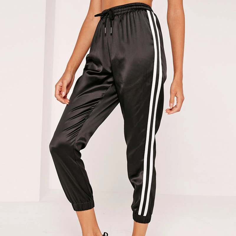 black satin jogger pants