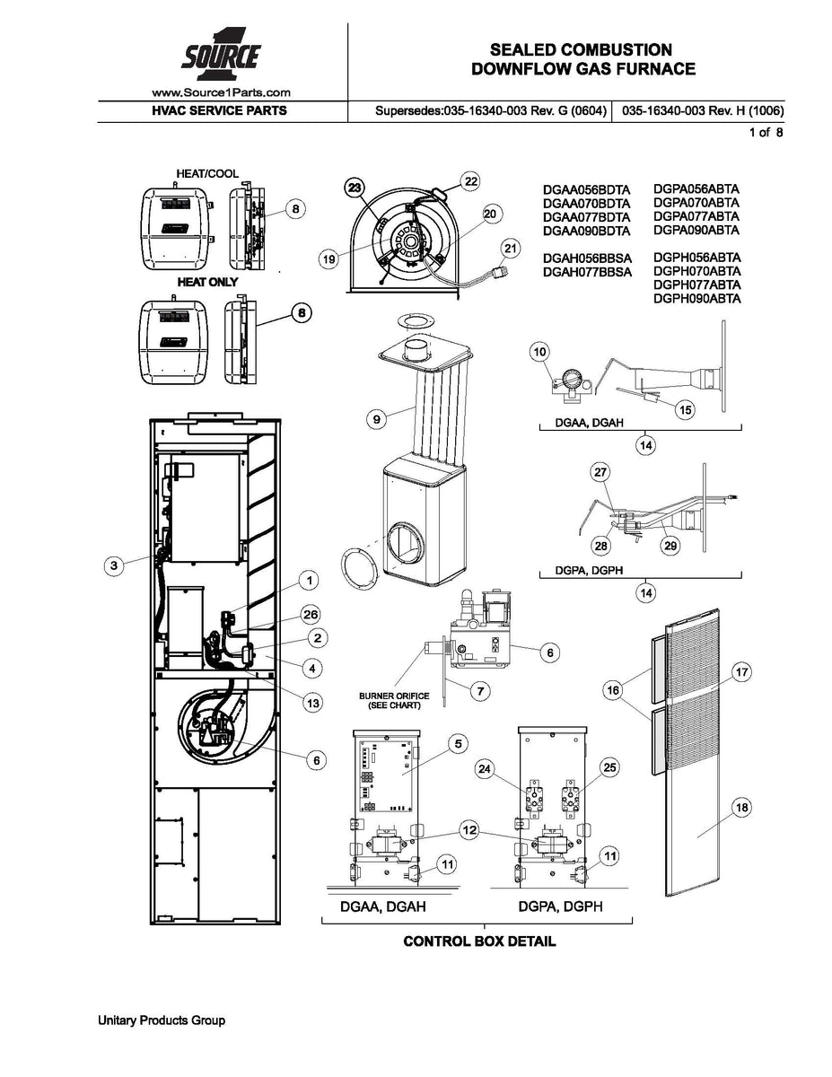 DGAA070BDTA Coleman Gas Furnace Parts – HVACpartstore rheem heat pump thermostat wiring diagram 