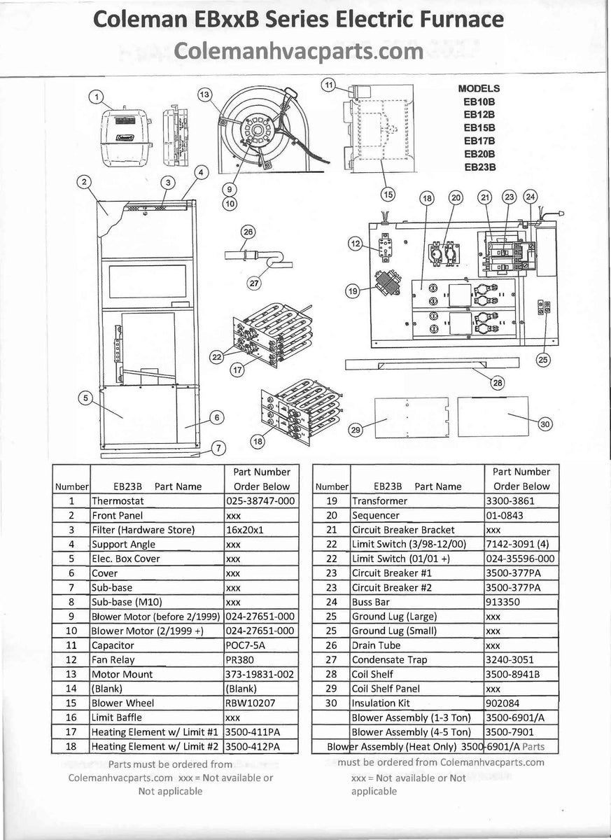 Eb23b Coleman Electric Furnace Parts  U2013 Hvacpartstore