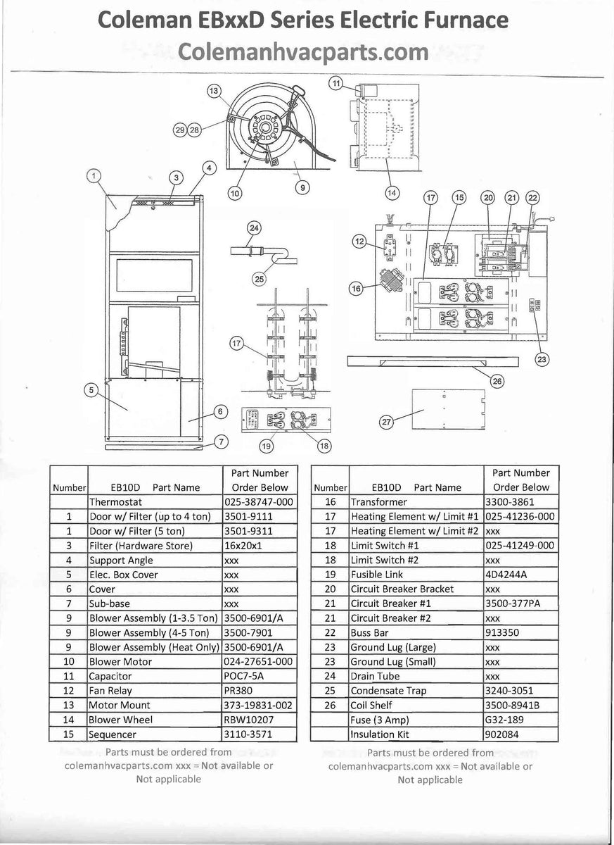 EB10D Coleman Electric Furnace Parts – HVACpartstore old nordyne furnace wiring diagram 