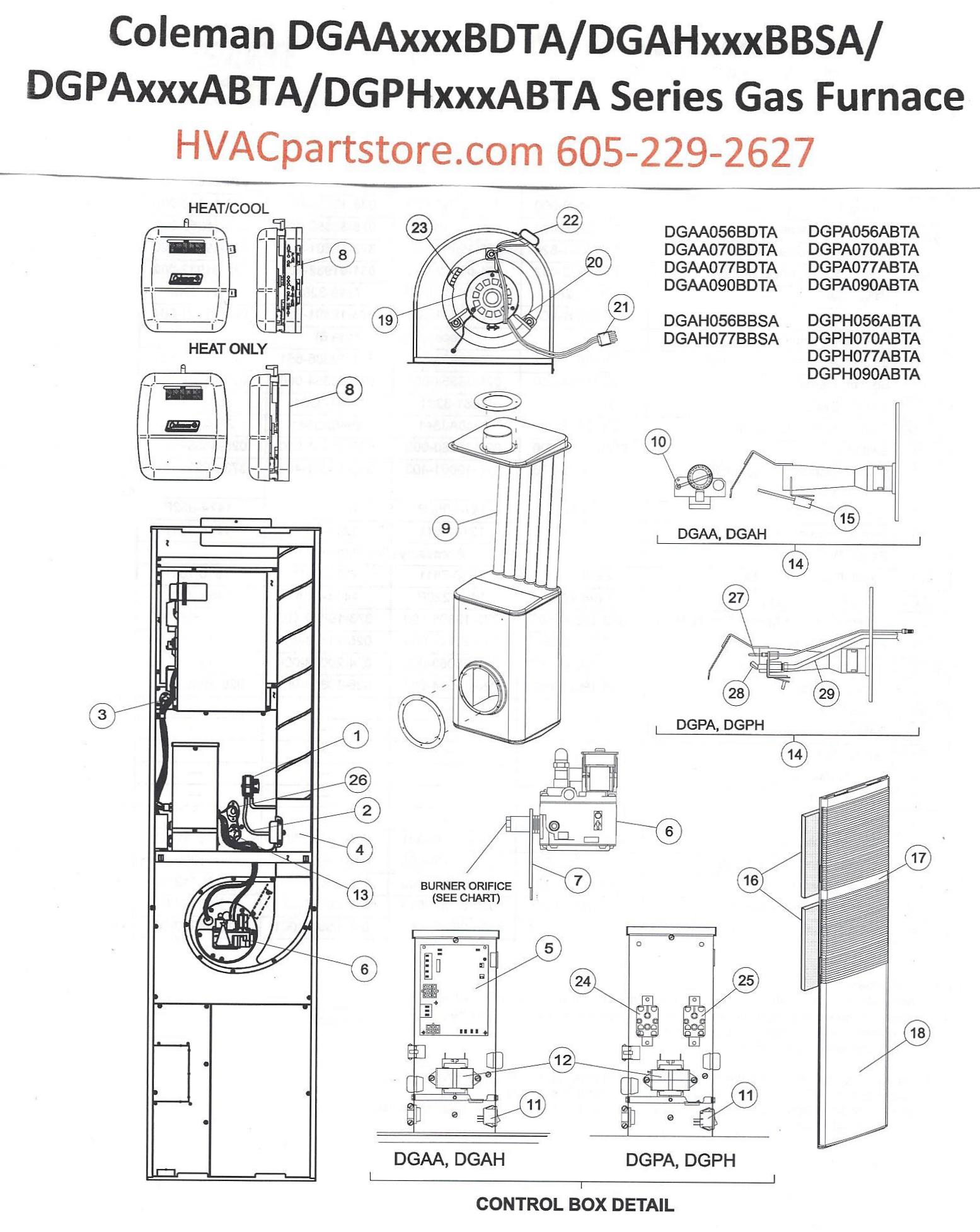 DGAA056BDTA Coleman Gas Furnace Parts – HVACpartstore nordyne mobile home electric furnace wiring 