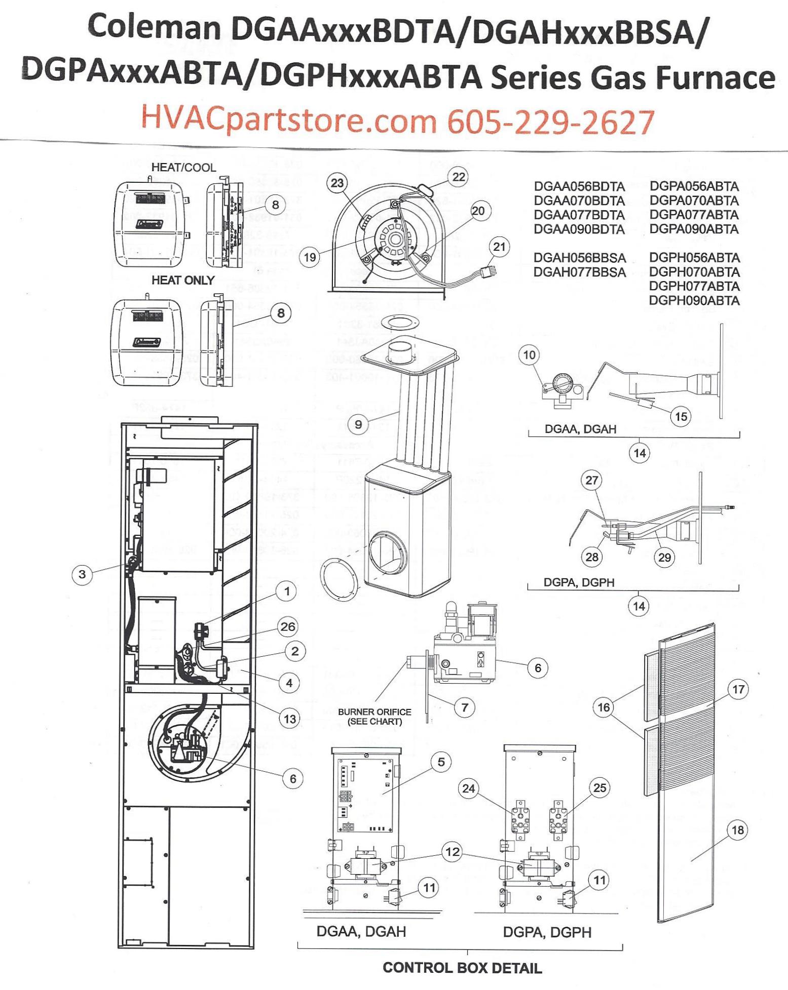 DGAH077BBSA Coleman Gas Furnace Parts – HVACpartstore