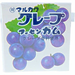 Marukawa Grape Gum Ingredients: Sugar, glucose, syrup, grape juice, starch, gum base, acidulant, thickener (gum arabic), flavoring, calcium lactate, grape dyes, brighteners Allergen: Grape