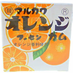 Marukawa Orange Gum Ingredients: Sugar, glucose, syrup, orange juice, starch, gum base, acidulant, thickener (gum arabic), flavoring, calcium lactate, annatto dye, brightener