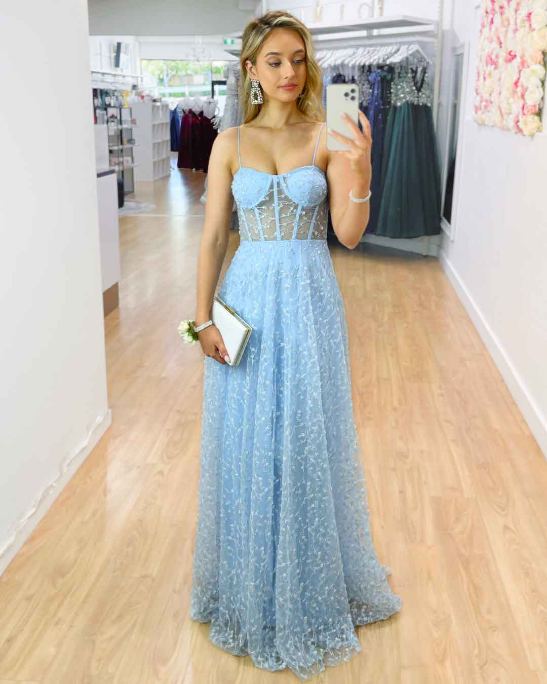 Baby Blue Emily Beaded Gown - Shop Jadore Dresses