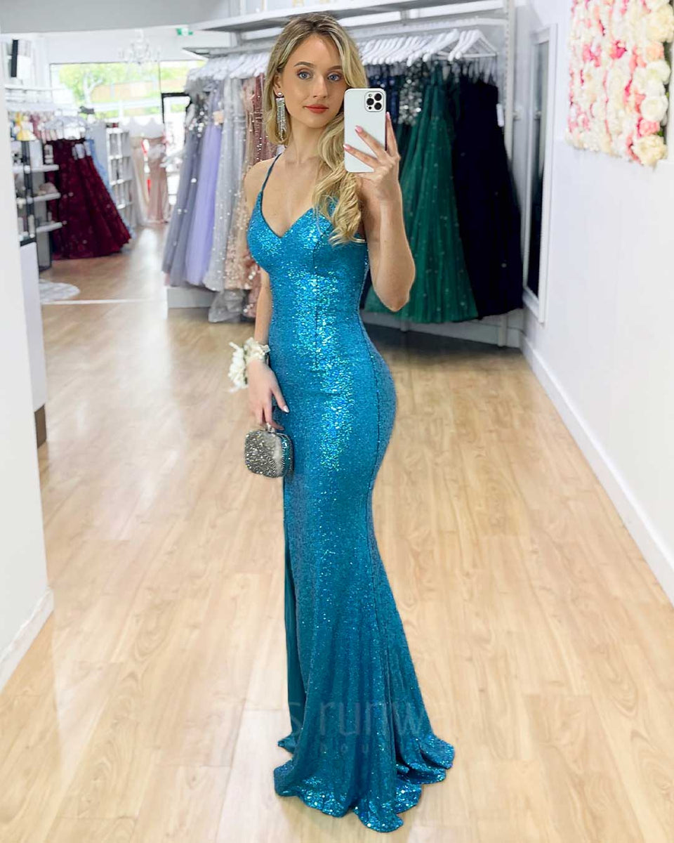 India Sequin Gown - Aqua