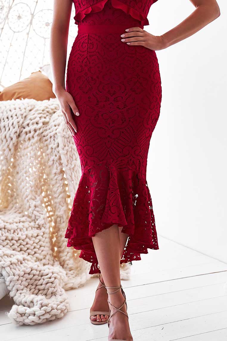 Buy Leanne Lace Midi Dress Red Online Miss Runway Boutique