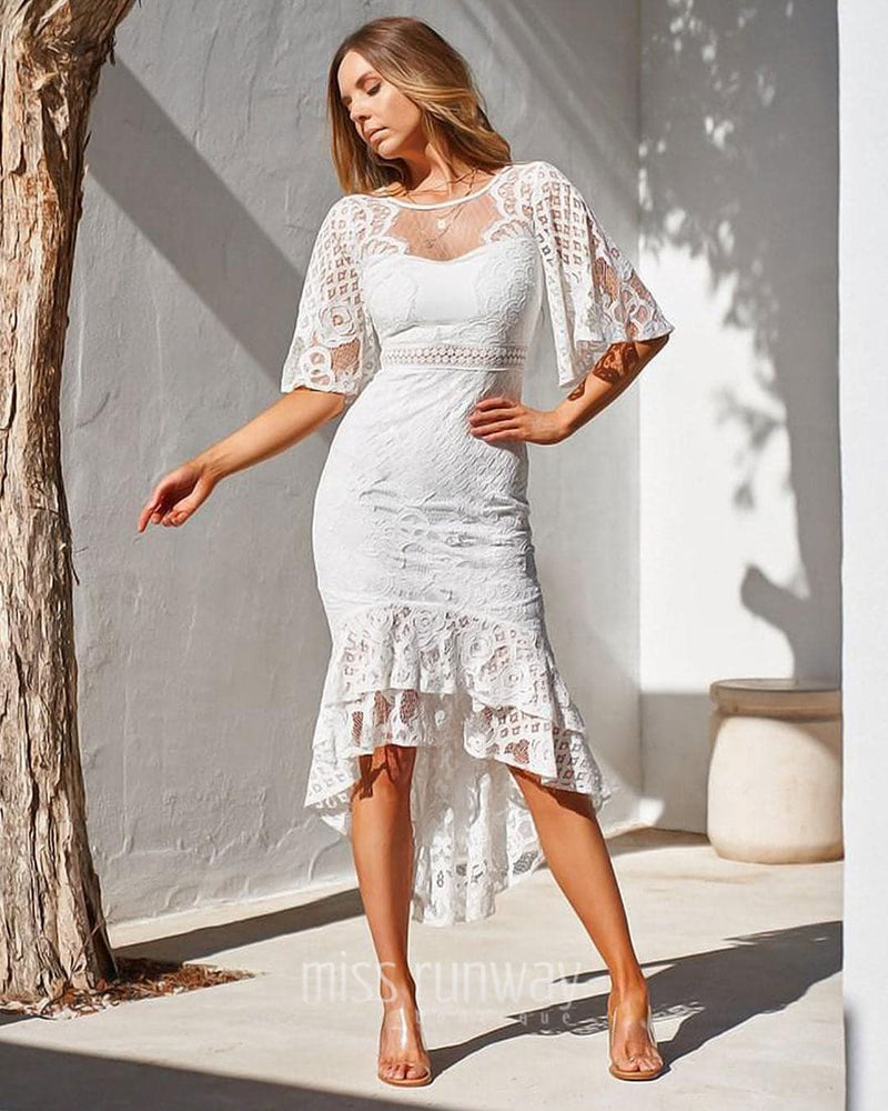 Reyna Lace Midi Dress White | Miss Runway Boutique