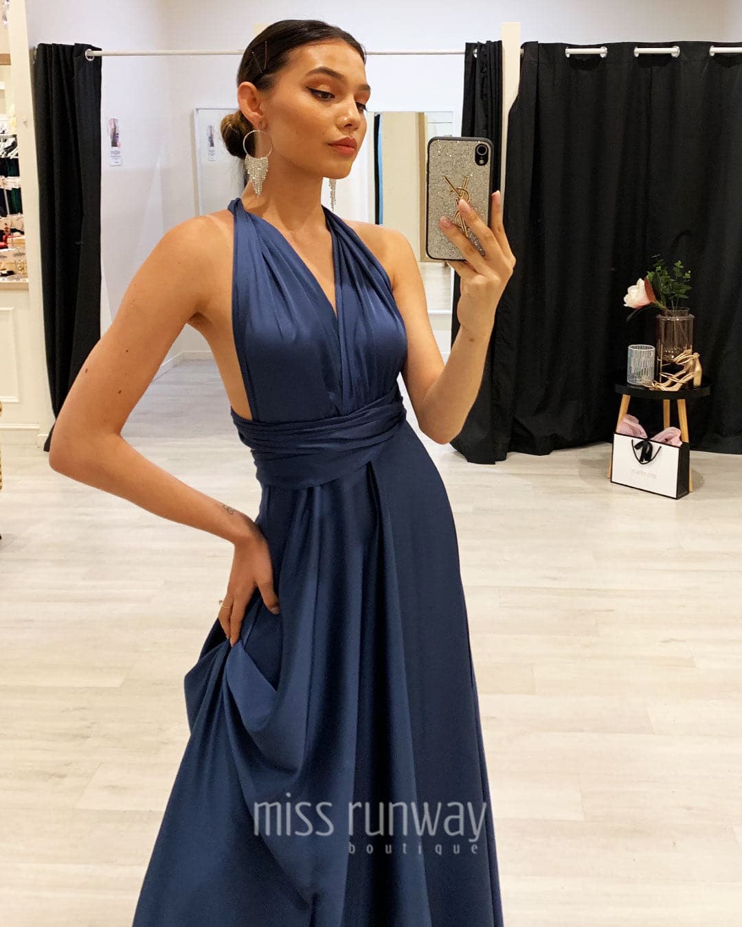 steel blue wrap dress