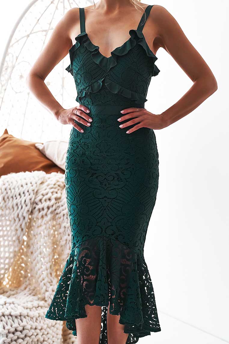 Leanne Lace Midi Dress Emerald Green