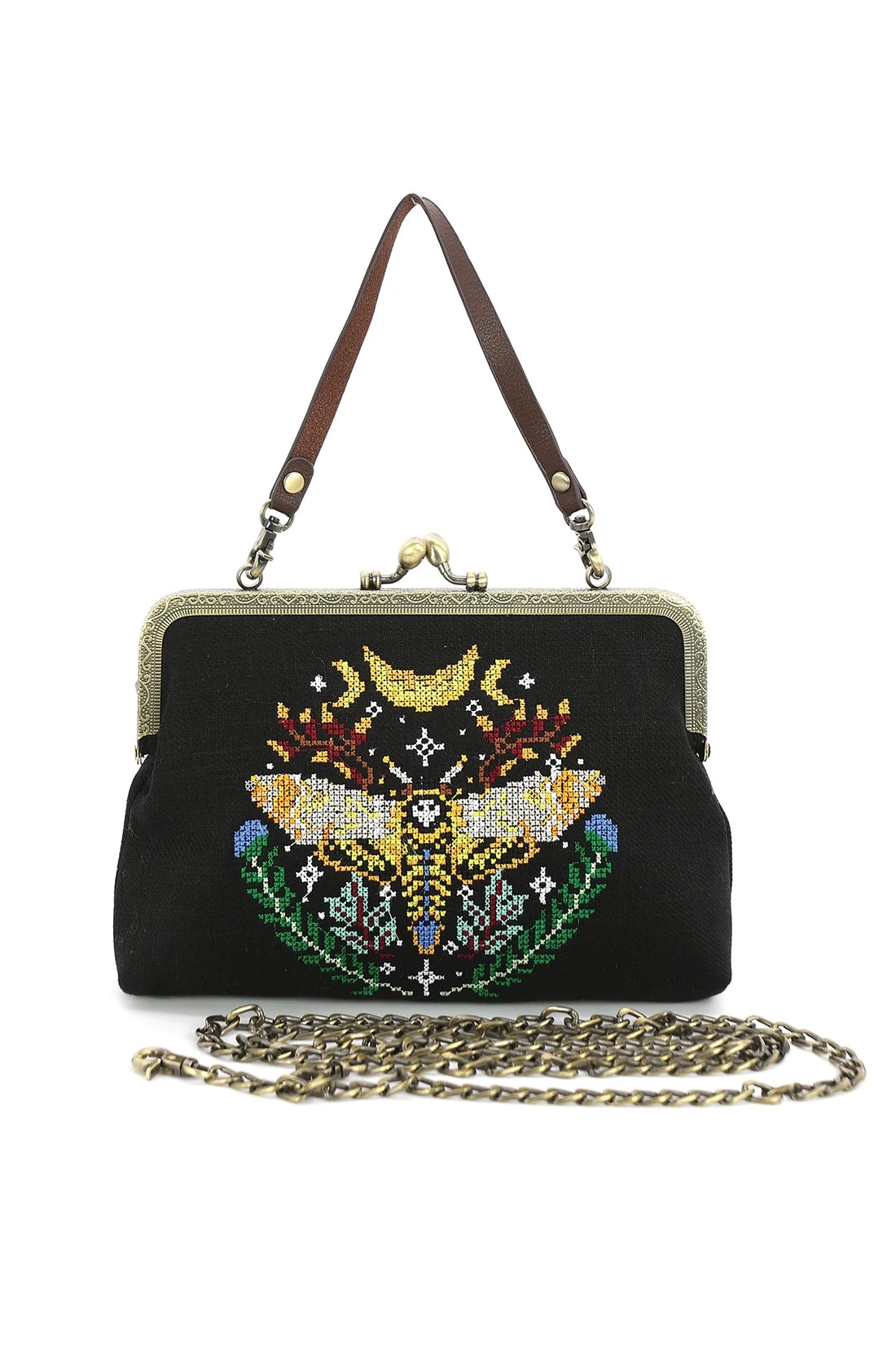 Skull Head Moth Cross Stitch  Kiss Lock Bag