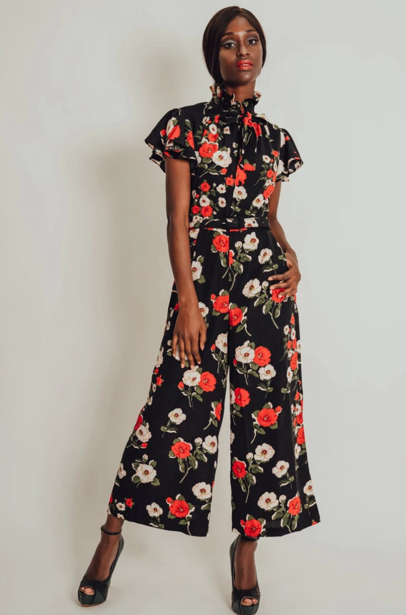 high neck floral jumpsuit