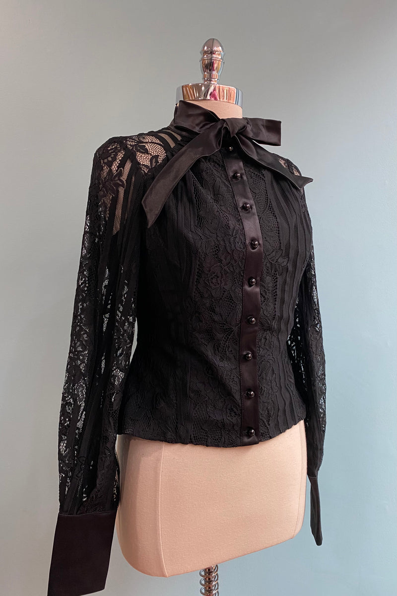 Irina-Lou Black Lace Tie Blouse by Miss Candyfloss