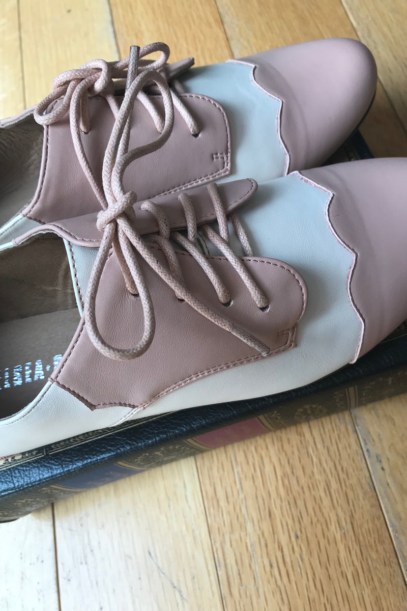 pink and white oxford shoes