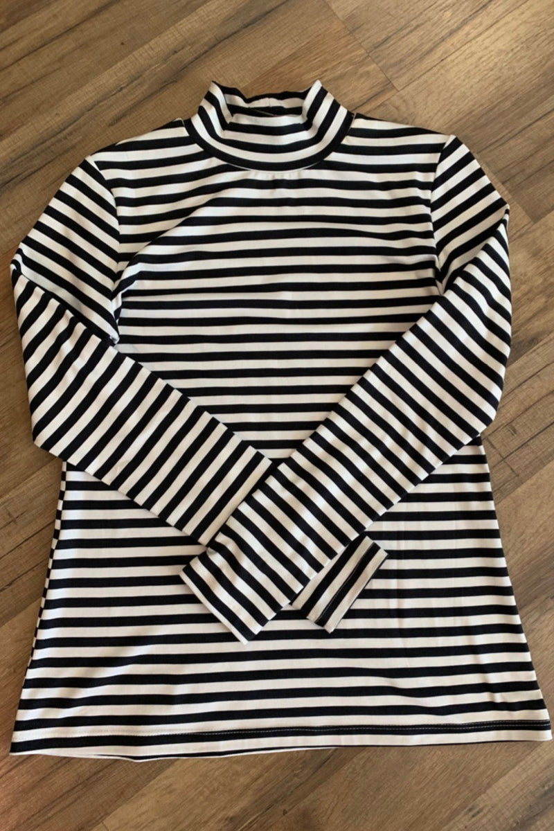 Striped Mock Neck Top in Black \u0026 White 