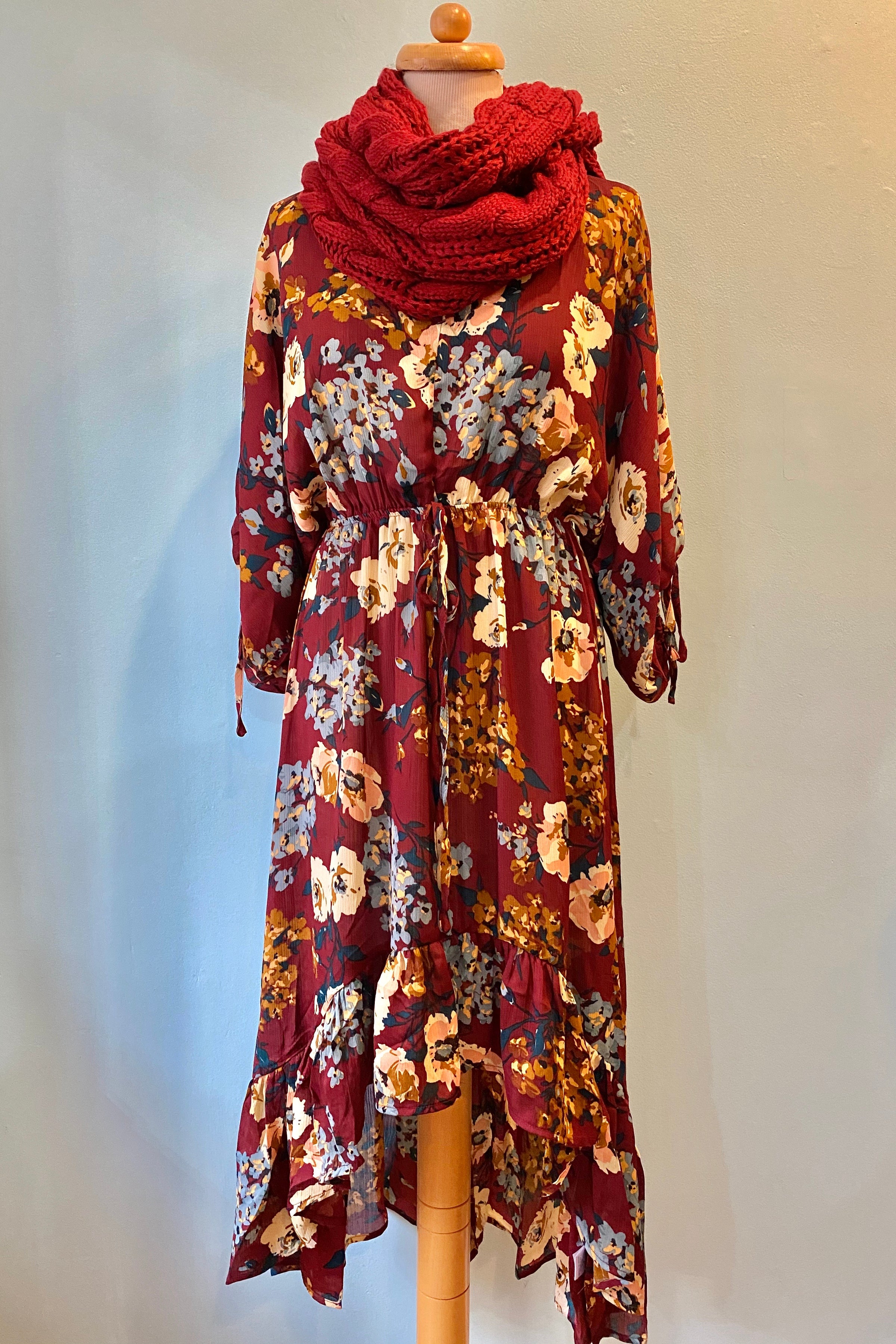 floral maroon dress