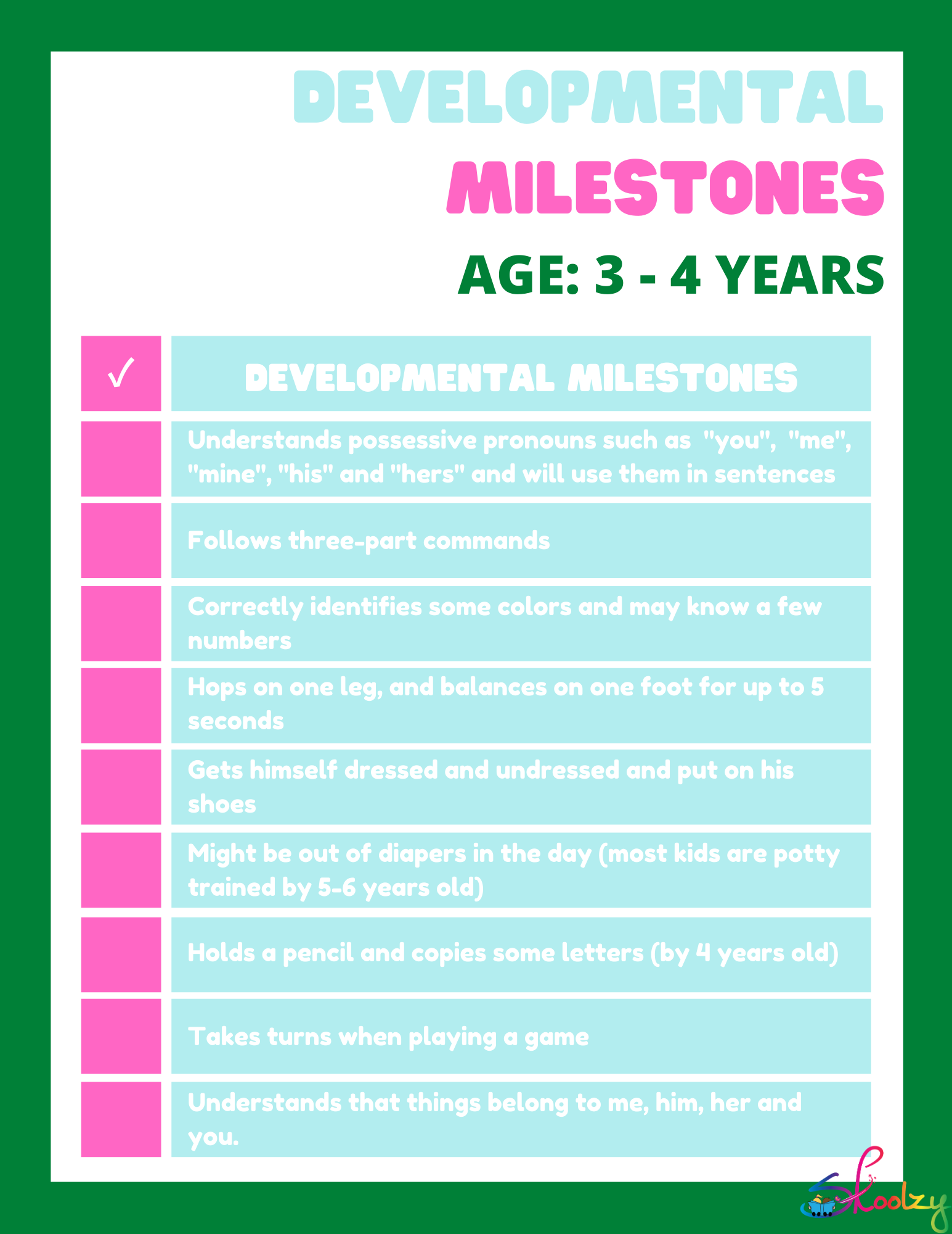 Developmental Milestones 3-4 year olds – Skoolzy