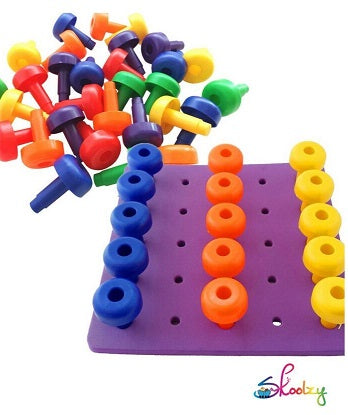 Skoolzy Peg Board Set Montessori Toys for 2 Year old, Stacking toys for  Toddlers 1-3. 30 Pegs Educational Sensory Toy, Color Sorting Dice. Learning