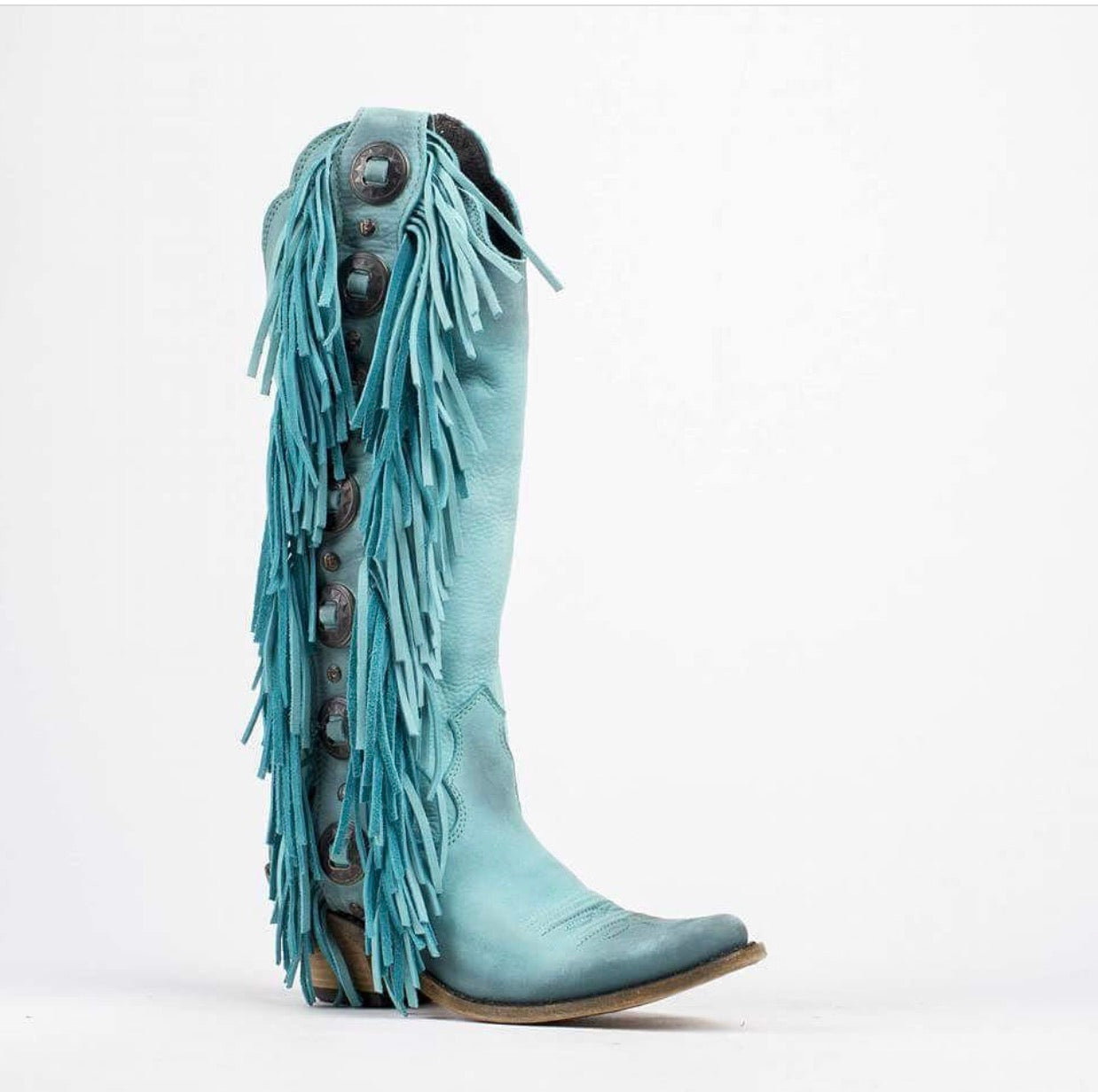 teal fringe boots