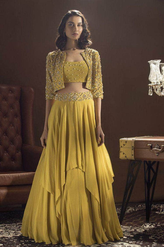 Yellow Gota Patti Embellished Indo Western Dress at Best Price in  Chandigarh | Brandz Fashion