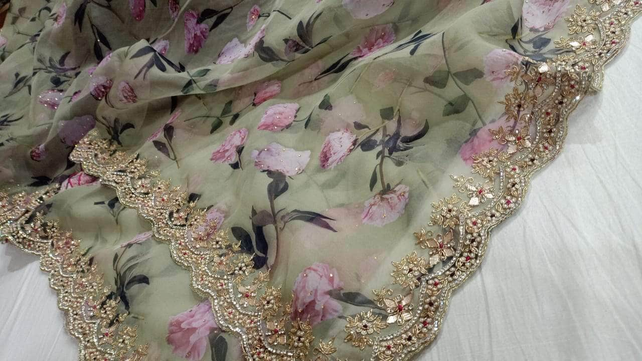 Digital Print Floral Organza Saree