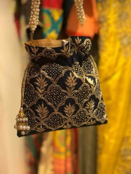 Embroidered Sequins Zari Work Potli Bag – FashionVibes