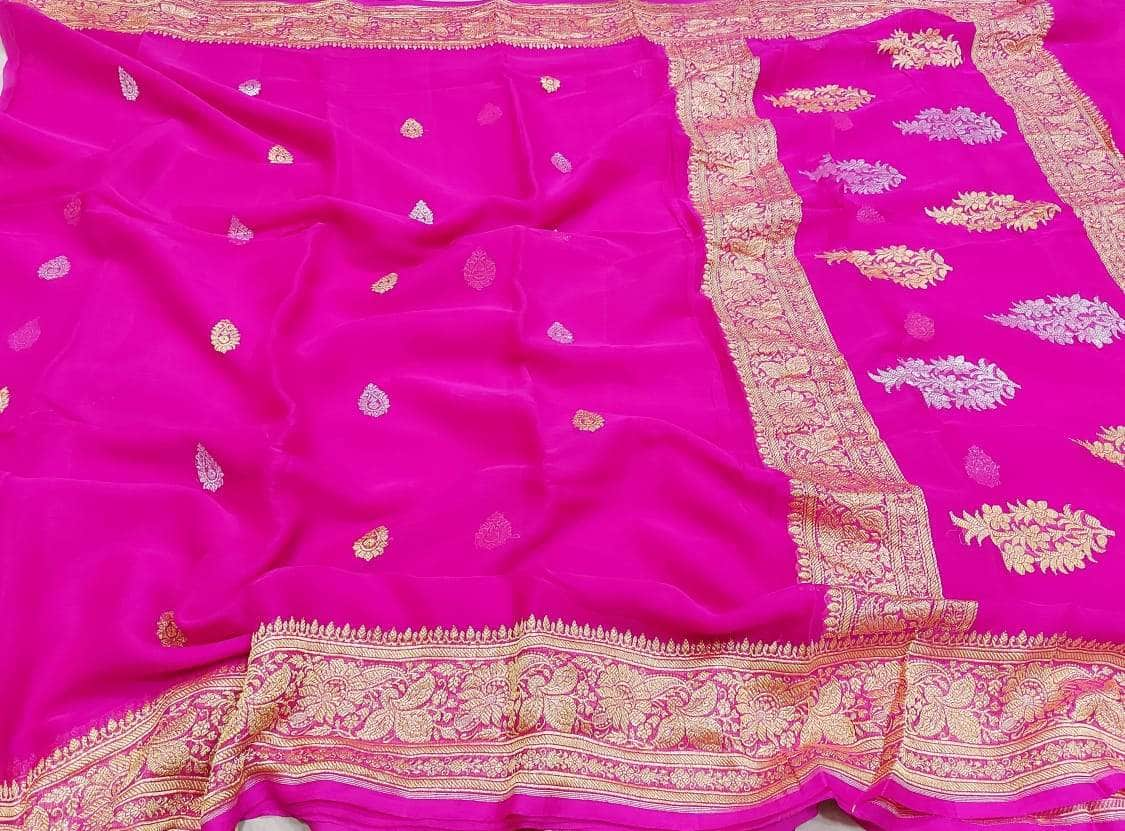 Exclusive Handloom Banarasi Chiffon Saree in Peach