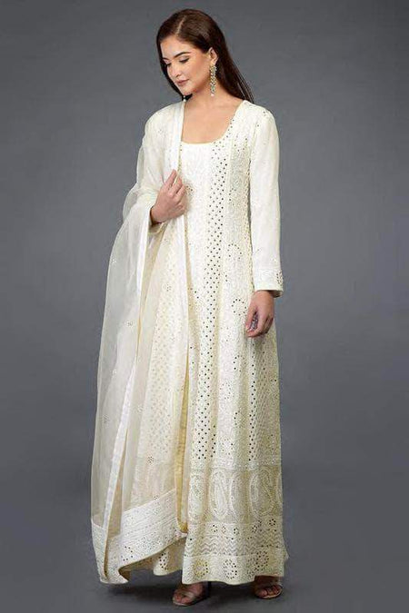 Designer Pure Georgette Handwork Chikankari Off-White Anarkali Suit ...