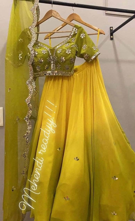 Pure Georgette Lehenga with Mirror Work Embroidery