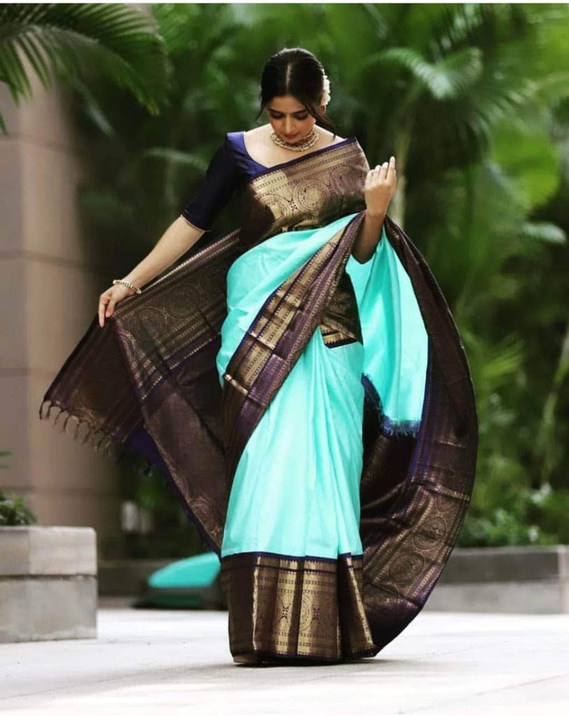 Buy Green Zari Banarasi Silk Saree With Blouse Online At Zeel Clothing