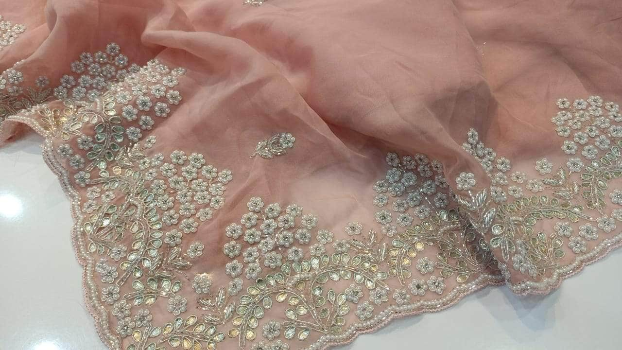 Pure Organza Silk Saree with Pearl Border