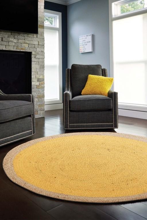 Alison Round Polo Yellow Jute Organic Rug Rugtastic