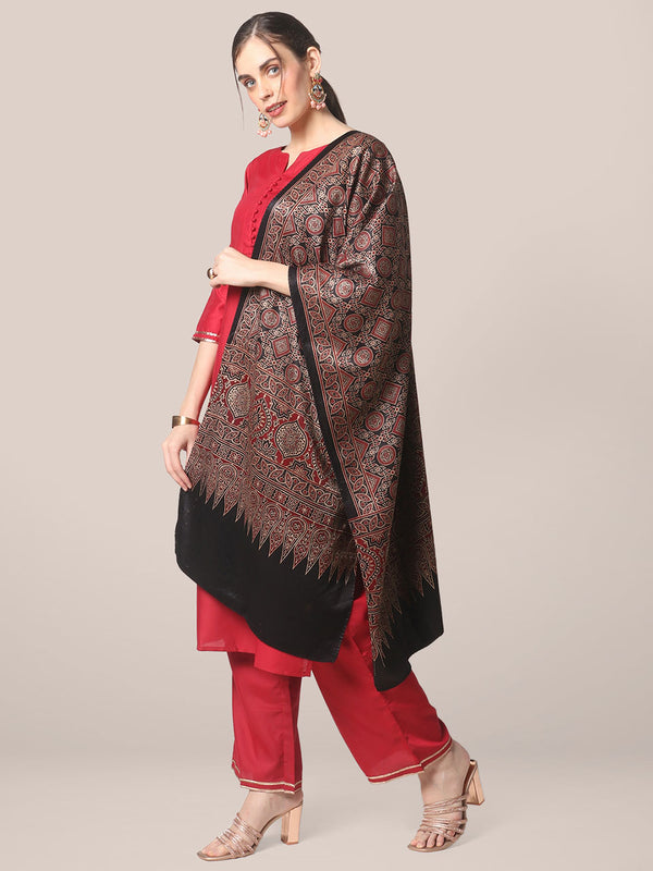 Hand Block Ajrakh Printed Mushru Stole Dupatta Bazaar