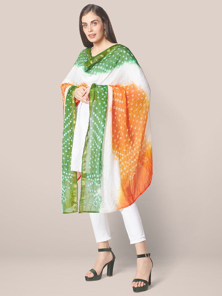 Tri Colour Tiranga Bandhini Silk Dupatta Stole 2meters(Independence  Day/Republic Day) Dupatta Bazaar