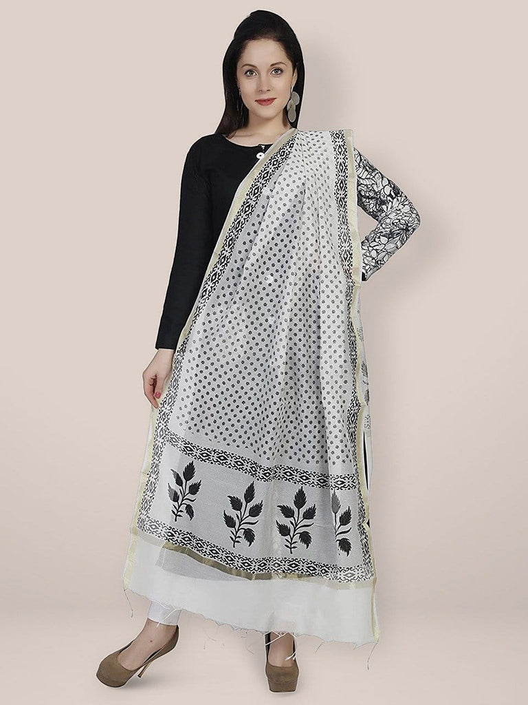 Black & White Cotton Silk Printed Dupatta Dupatta Bazaar