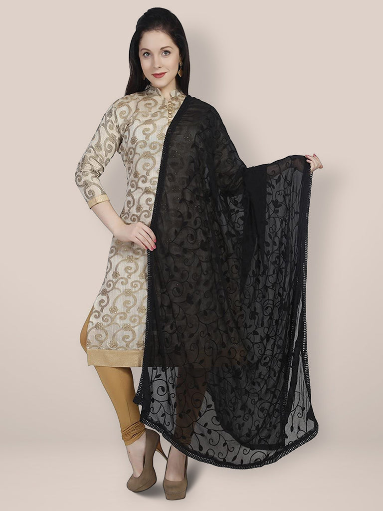 Black Chiffon Embroidered Dupatta Dupatta Bazaar