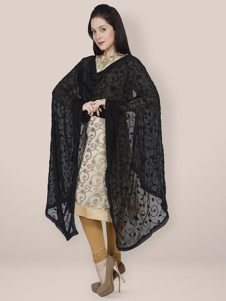 Black Chiffon Embroidered Dupatta Dupatta Bazaar