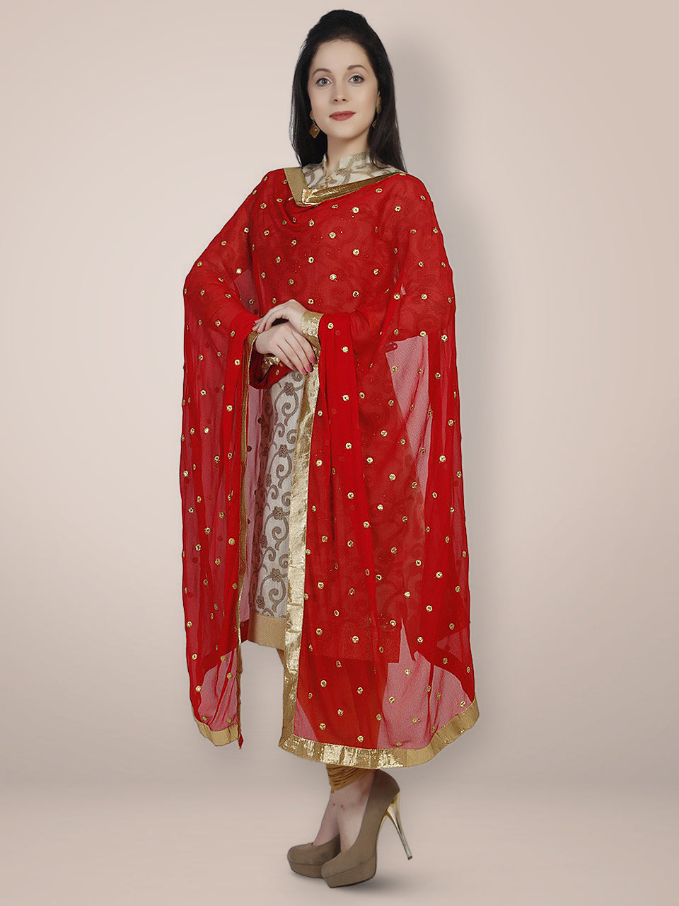 white dress with red chunri dupatta