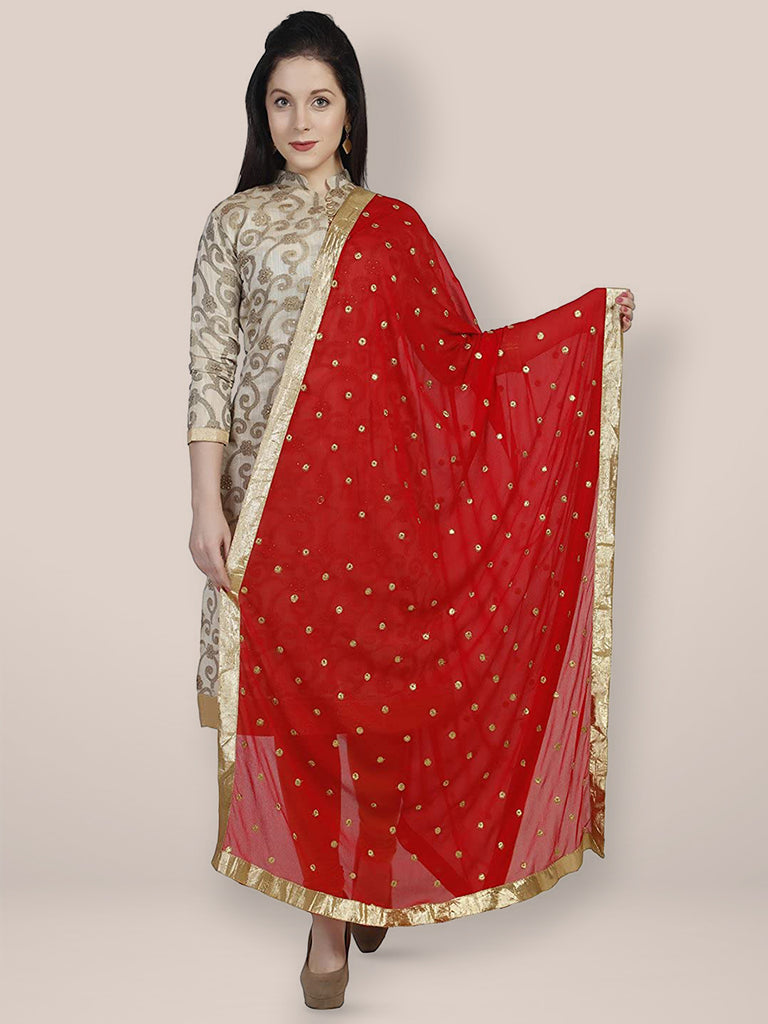 Red Embroidered Chiffon Dupatta Dupatta Bazaar