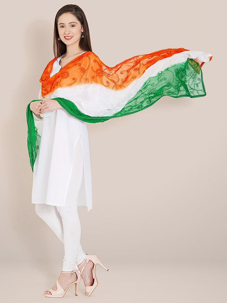 Tri Colour/Tiranga Chiffon Dupatta with Embroidery Dupatta Bazaar