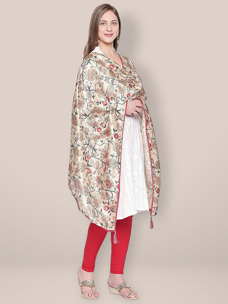 Cream Dupatta with Multicoloured Print in Art Silk Dupatta Bazaar