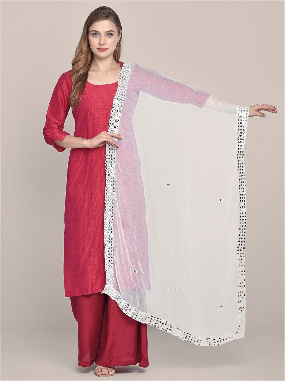 Chiffon Dupatta With Mirror Work On Border Dupatta Bazaar