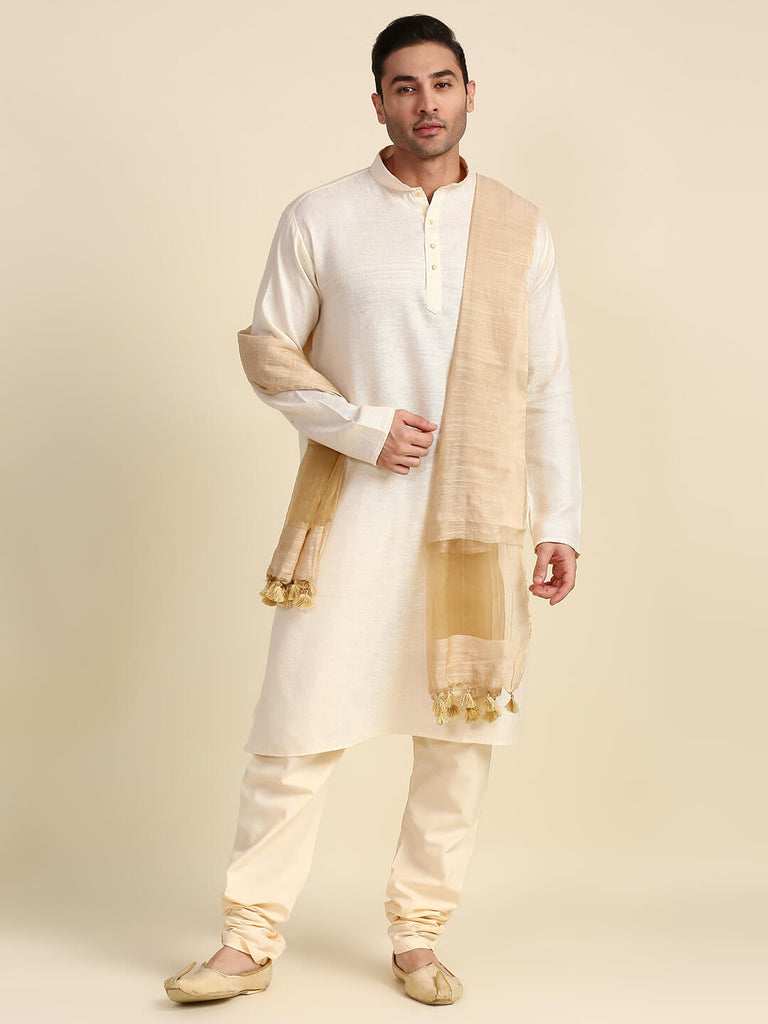 Men's Dull Gold Linen Dupatta for Kurta/Sherwani/Achkan – Dupatta ...