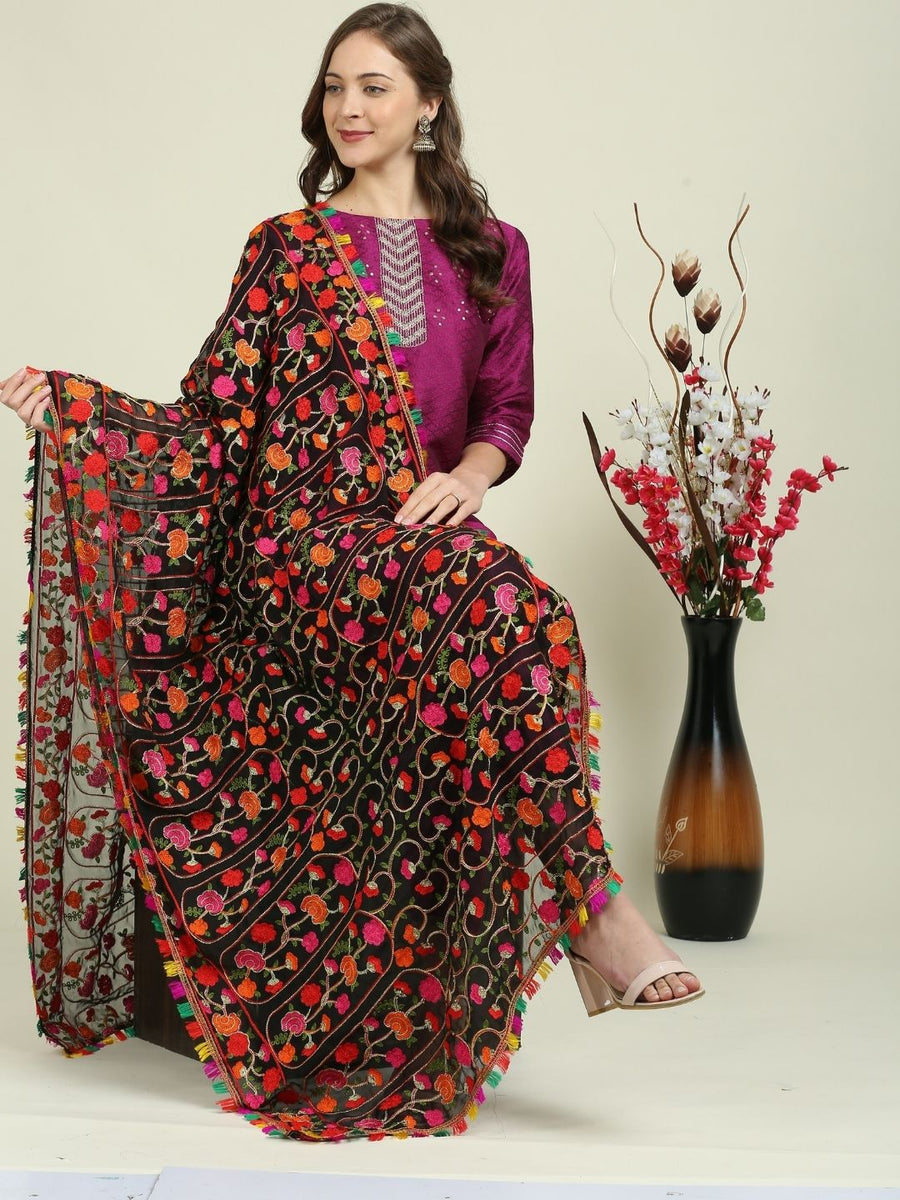 Georgette Dupatta with Multicolour Embroidery all over – Dupatta Bazaar