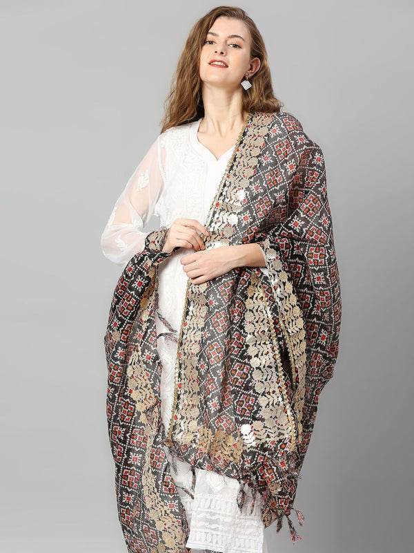 Ikat Printed Kota Cotton Dupatta With Gotta Patti Border – Dupatta Bazaar